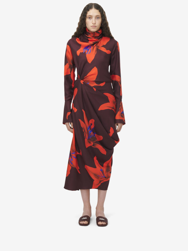 ALEXANDER MCQUEEN - Fire Lily Asymmetric Dress - Item 820891QCALY513